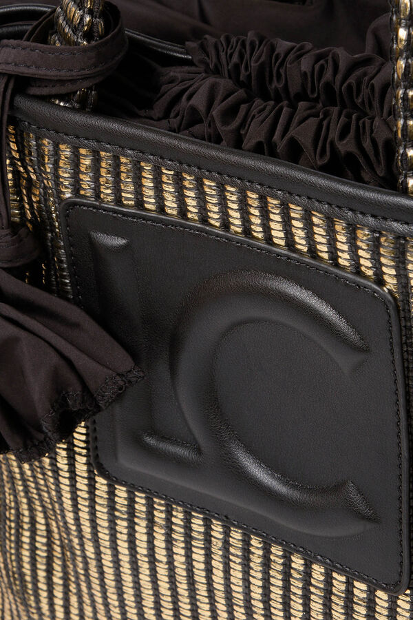 Lola Casademunt Small metallic raffia effect basket Black