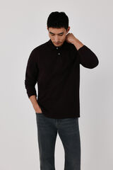 Cortefiel Basic long sleeve polo shirt Dark brown