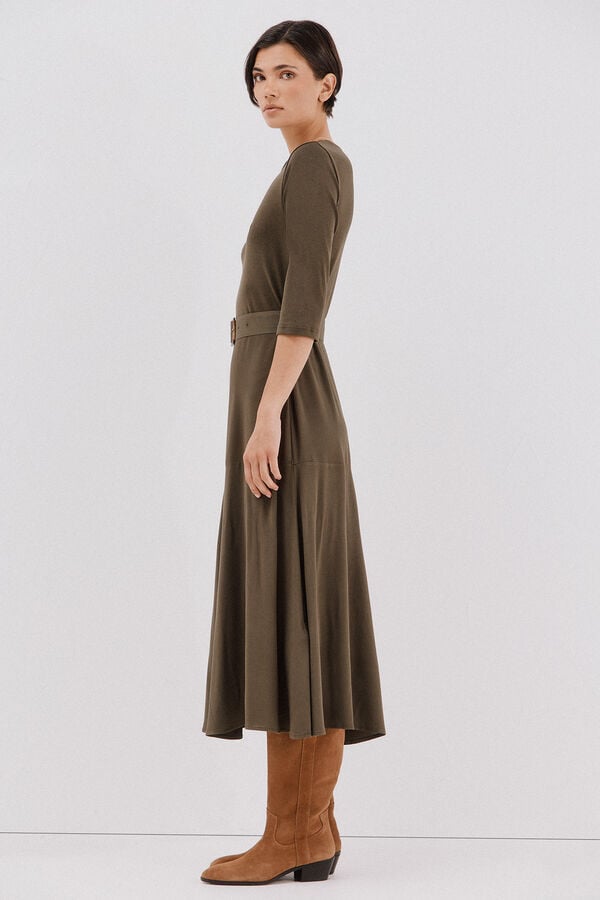 Cortefiel Combined dress with belt Kaki