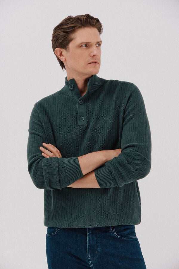 Cortefiel Structured cotton sweater  Dark green