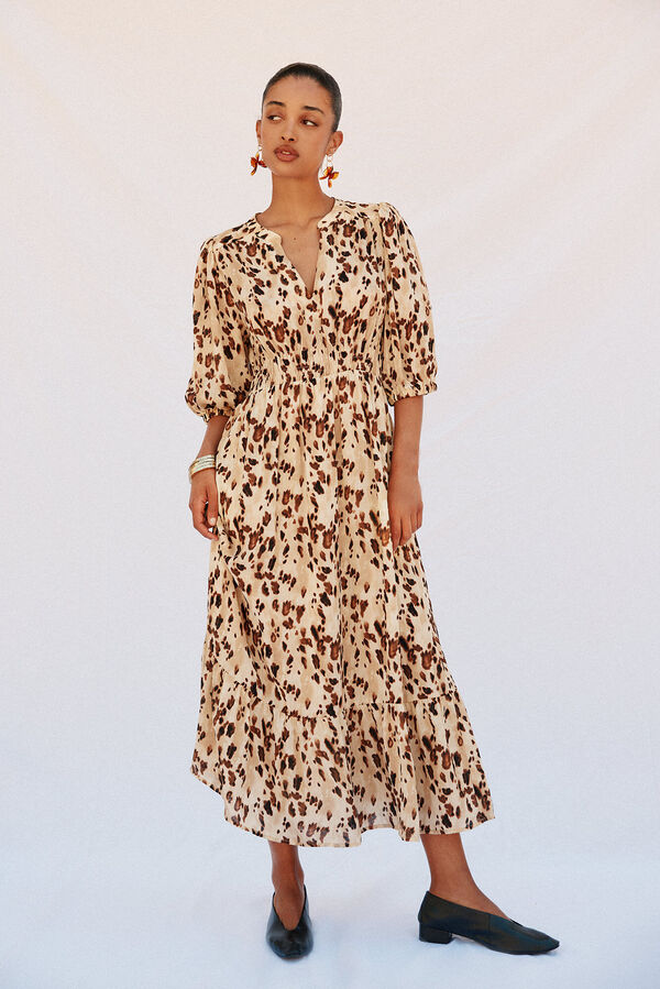 Cortefiel Long fitted print dress Multicolour
