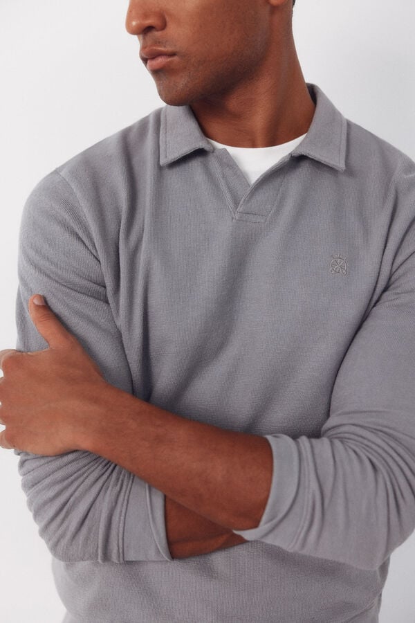 Cortefiel Long sleeve link structure polo shirt Grey