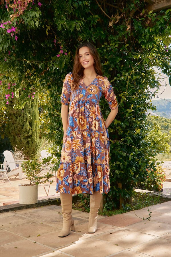 Jaase Vestido midi Eve com estampado de terra Multicolorido