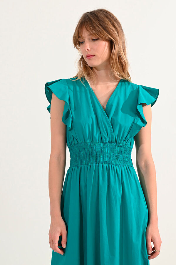 Cortefiel Dress with short butterfly sleeves with ruffles Green