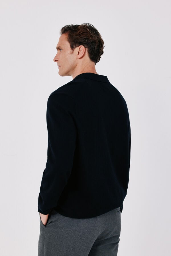Cortefiel Cotton cashmere knit polo neck jumper Black