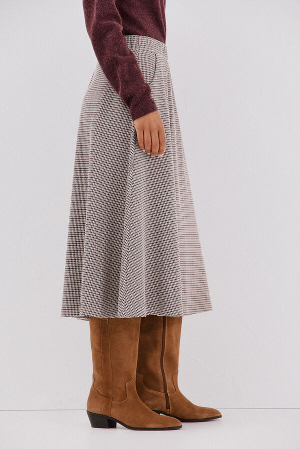 Cortefiel Flared jersey-knit skirt Printed brown