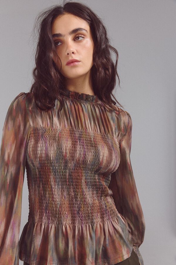 Slowlove Top de tul estampado fruncido Multicolor