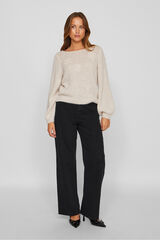 Vila Camisola de flores em malha com lã Ecru