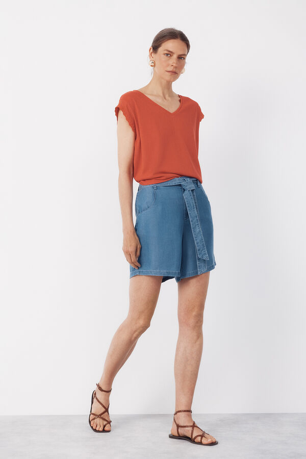 Cortefiel Tencel fluid Bermuda shorts Blue