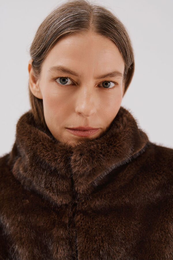 Cortefiel Faux fur jacket Dark brown