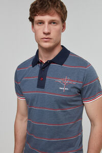 Cortefiel Cotton SS polo shirt with embroidered chest stripes  Blue