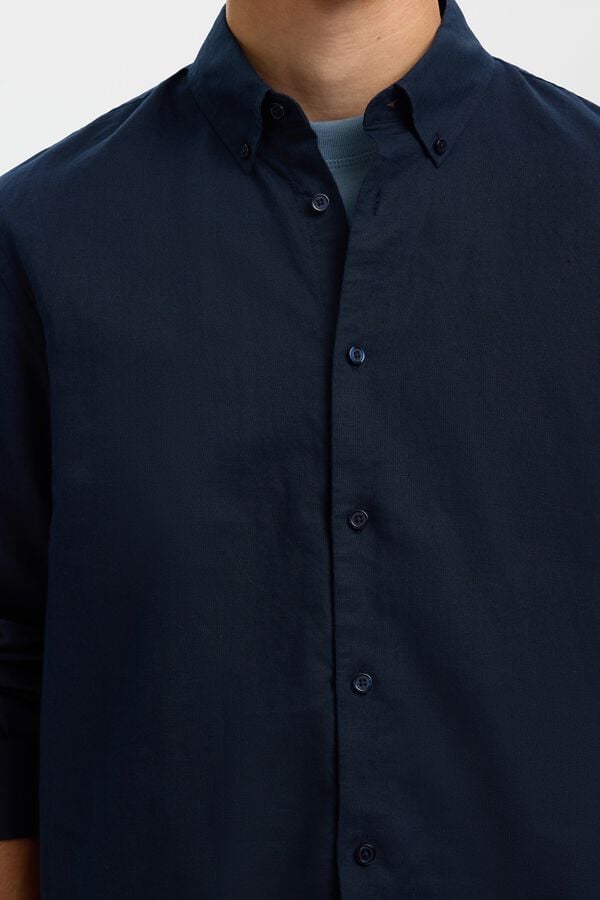 Selected Camisa em mistura de linho Azul