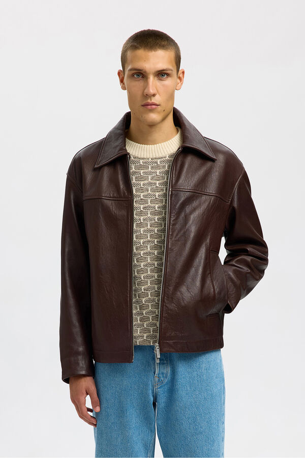 Selected Jaqueta 100% pele Castanho