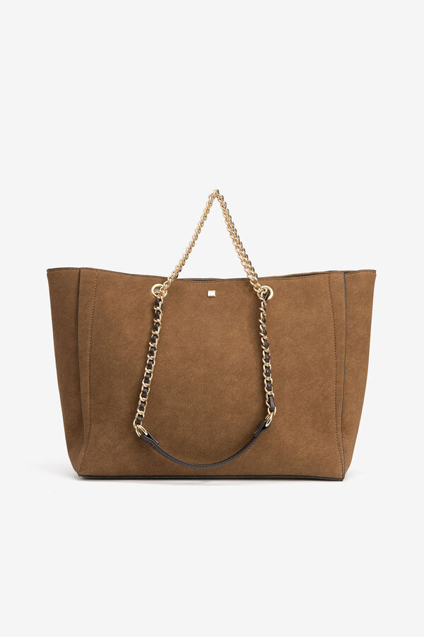 Vilanova Mala tote bag com efeito camurça Castanho