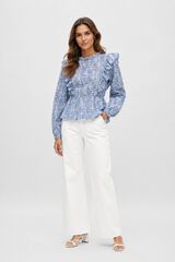 Object Blusa estampada com folhos Azul