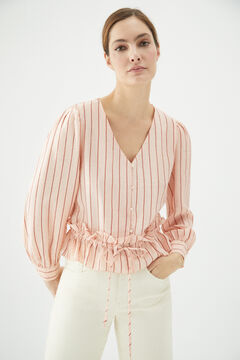 Cortefiel Striped satin blouse Natural