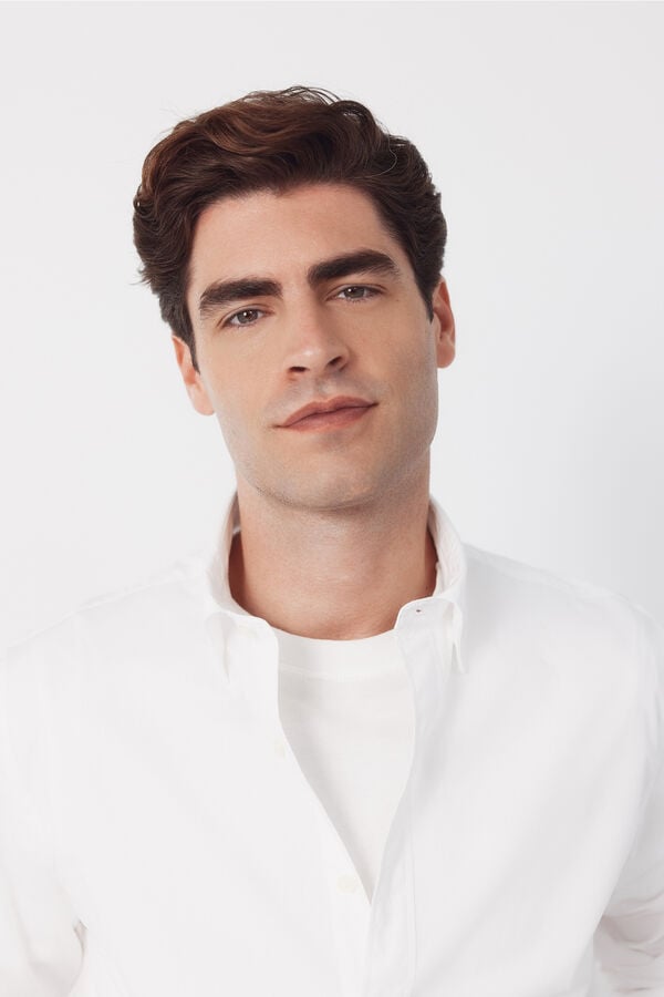 Cortefiel Poplin plain shirt White