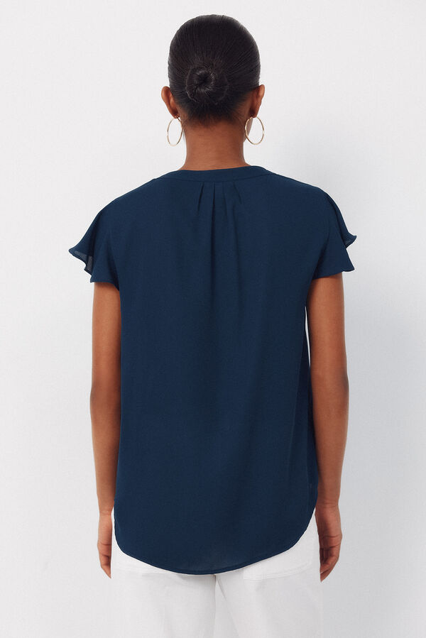 Cortefiel Fluid flutter sleeve blouse Navy