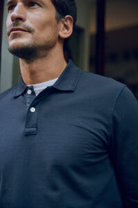 Cortefiel Long-sleeved washed piqué polo shirt  Navy