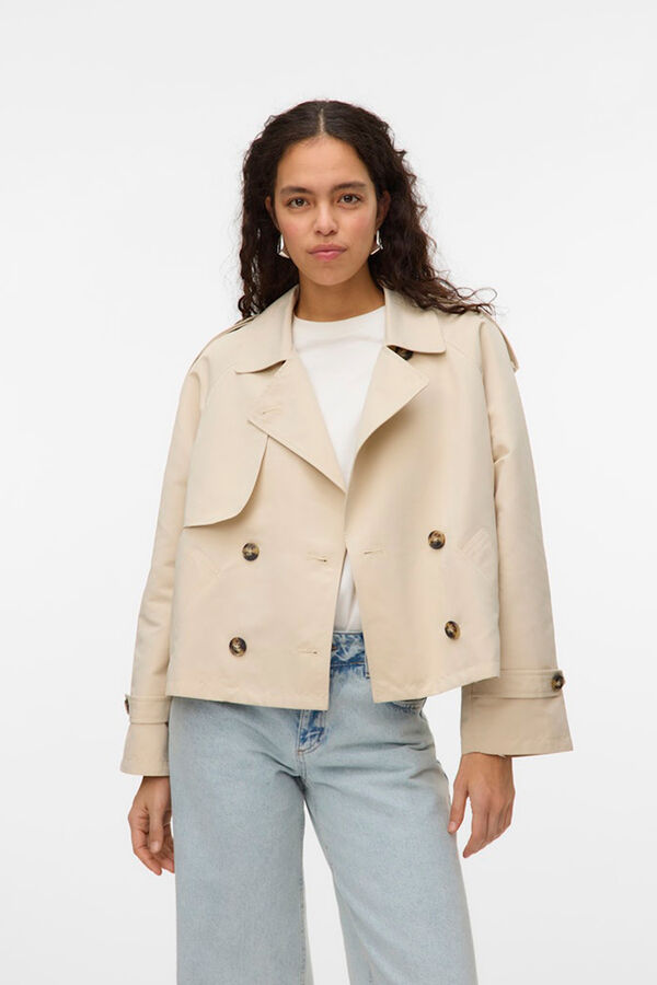 Vero Moda Gabardina curta gola de aba Tostado