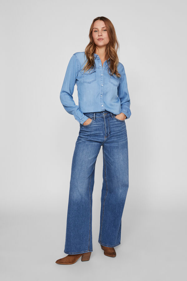 Vila Camisa jeans de manga comprida Azul