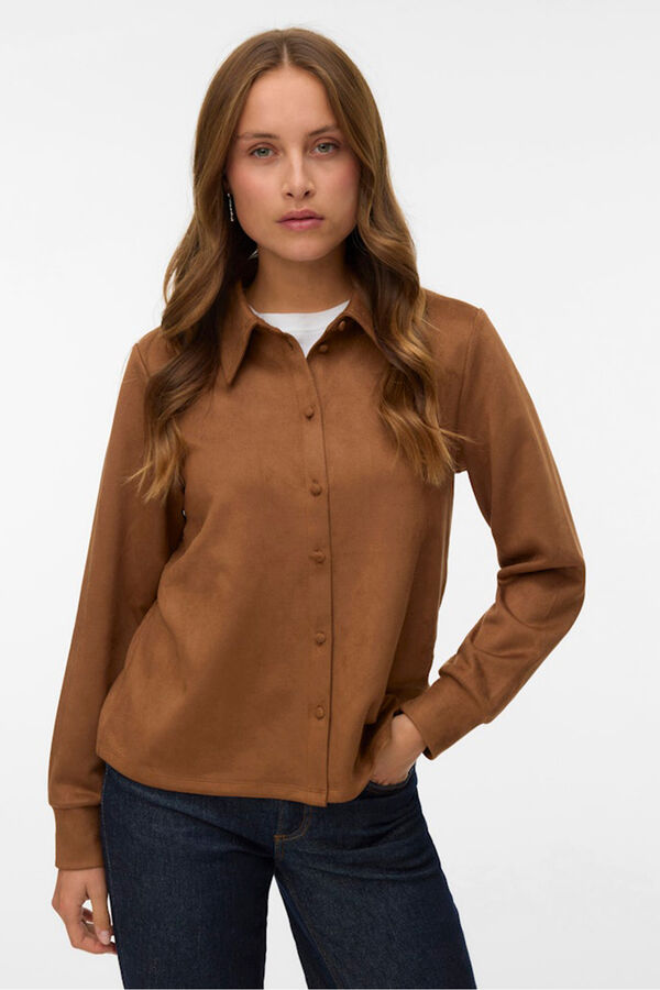 Vero Moda Camisa com efeito camurça Castanho