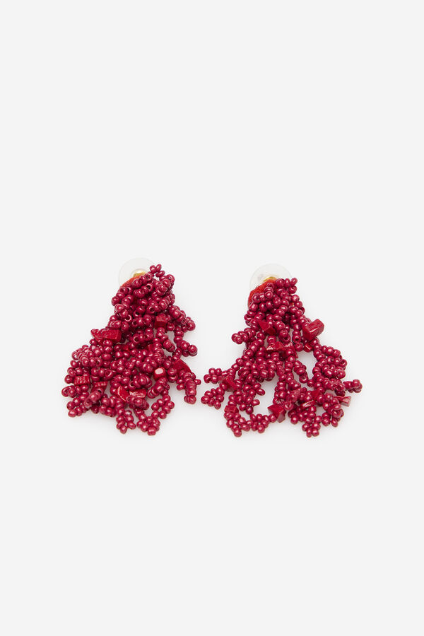 Cortefiel Long beaded earrings Maroon
