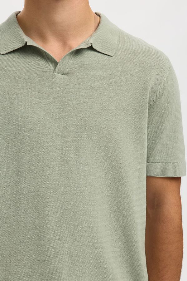 Selected Polo de malha com gola aberta Verde