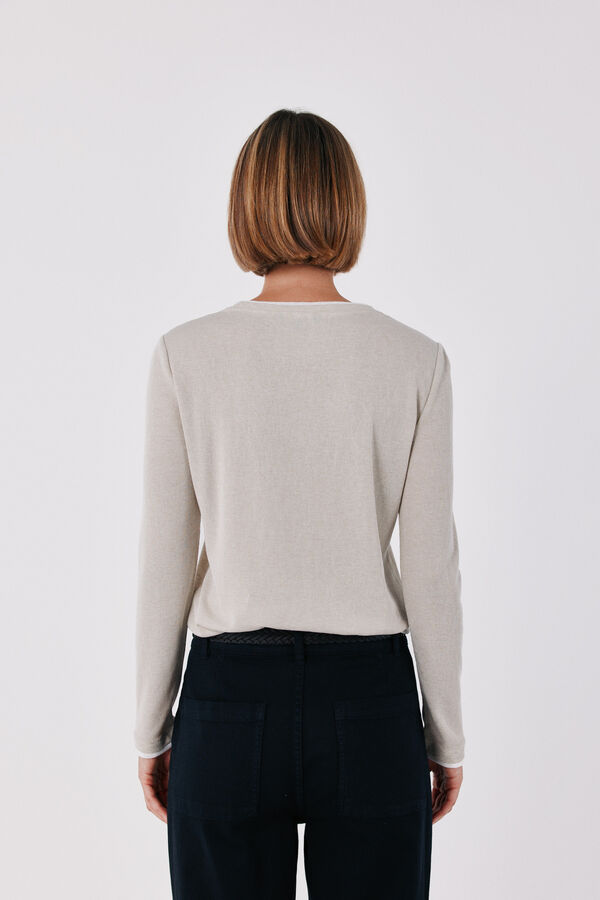 Cortefiel Contrast piping long sleeve T-shirt Nude
