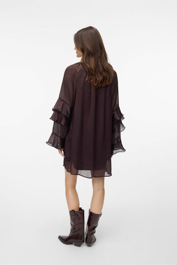 Vero Moda Vestido curto de chiffon com manga franzidas Castanho