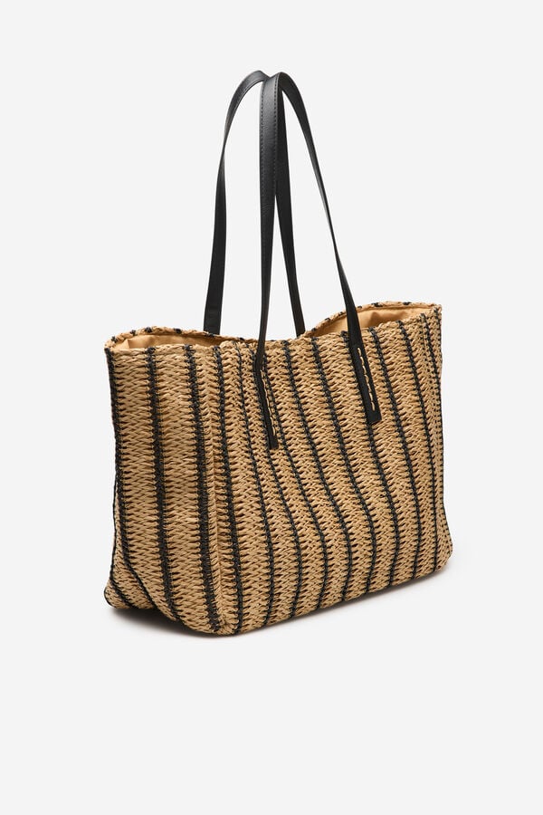 Cortefiel Mala tote bag estampada &agrave;s riscas Castanho