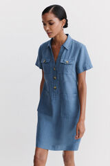 Cortefiel Laure 100% linen dress Blue