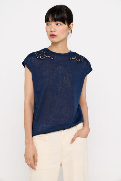 Cortefiel Linen-effect T-shirt with patch Navy