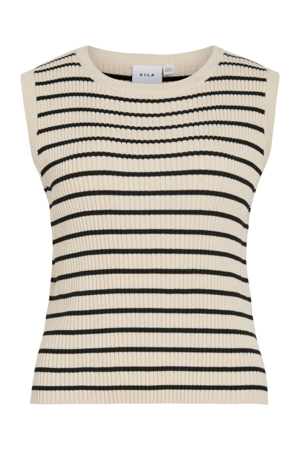Vila Sleeveless ribbed top Ivory