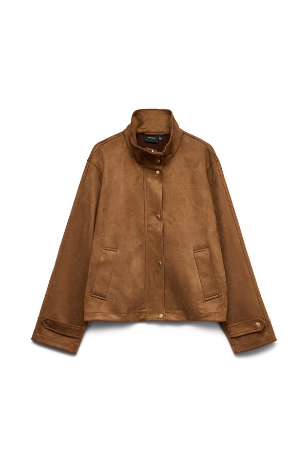 Vero Moda Blus&atilde;o em camur&ccedil;a gola alta Castanho