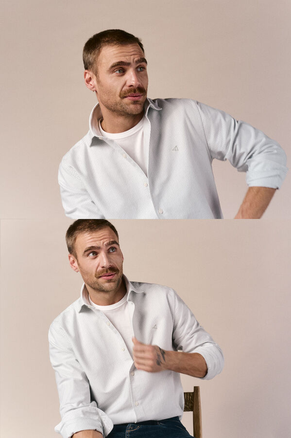 OOTO Camisa oxford raya candela manga larga Kaki