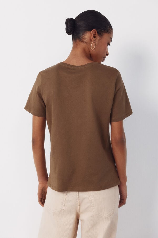 Cortefiel T-shirt with crochet patch Kaki