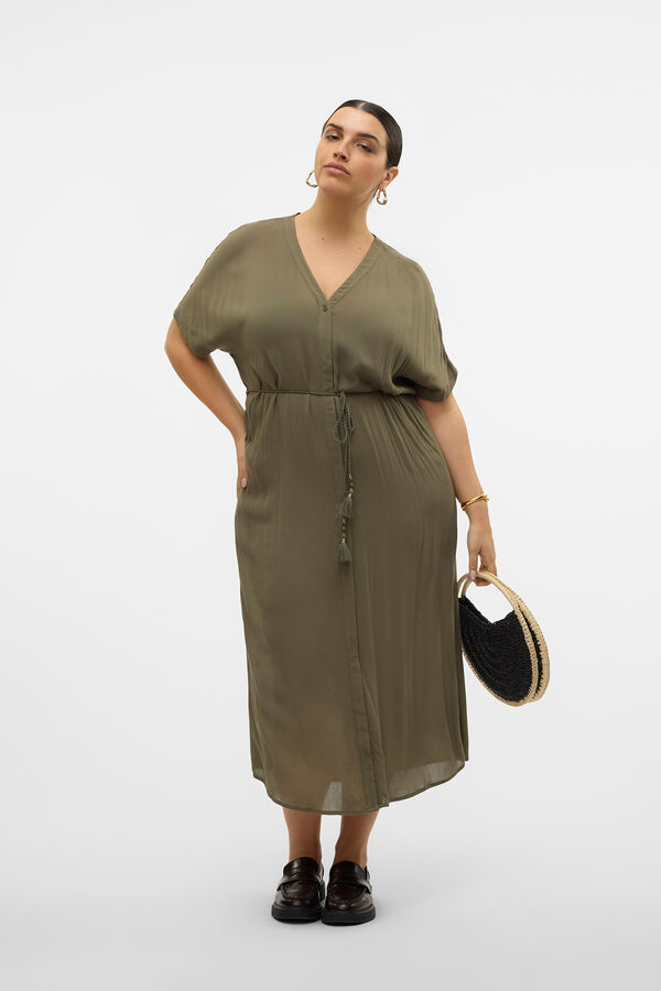Vero Moda Curve Vestido fluído com botões plus size Verde