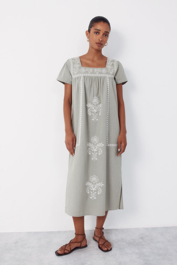Cortefiel Floral embroidered dress Printed blue