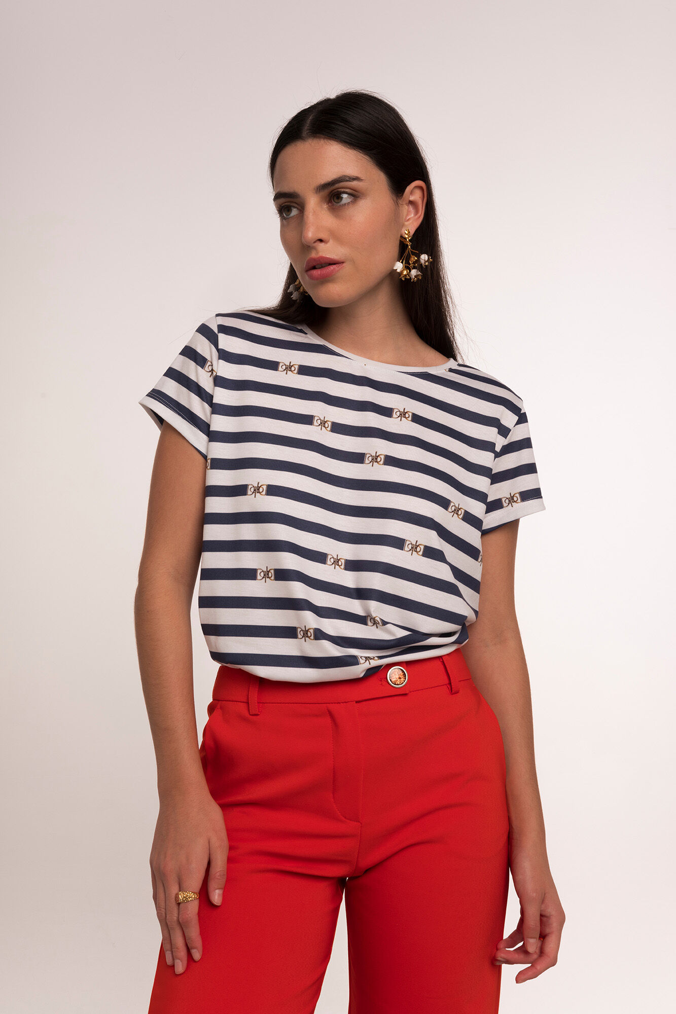 Camiseta rayas marineras con logo Tops y camisetas de mujer Cortefiel