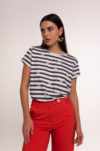 Cortefiel Sailor striped T-shirt with logo Blue