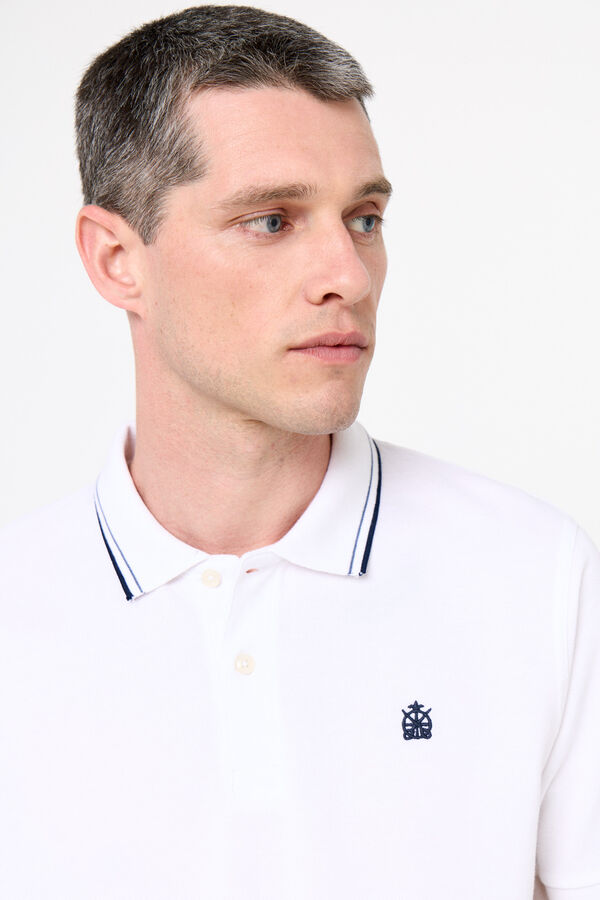 Cortefiel Piqué polo shirt with tipping White