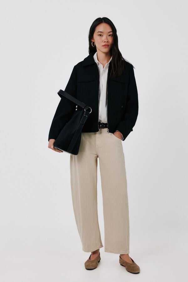 Cortefiel Short zip fastening jacket Black