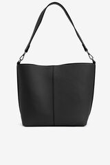 Cortefiel Bolso De Hombro Efecto Piel Negro