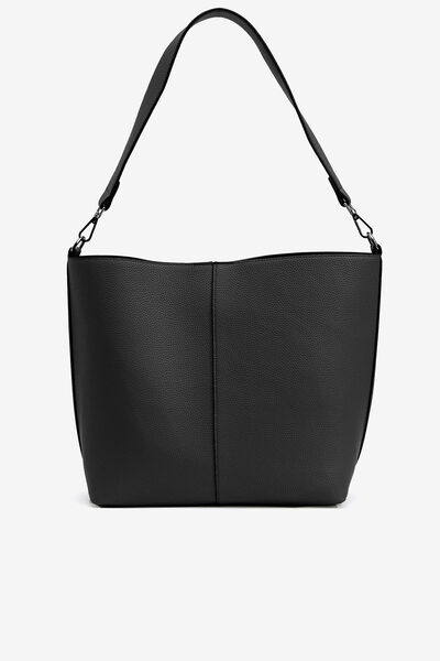 Cortefiel Leather Effect Shoulder Bag Black