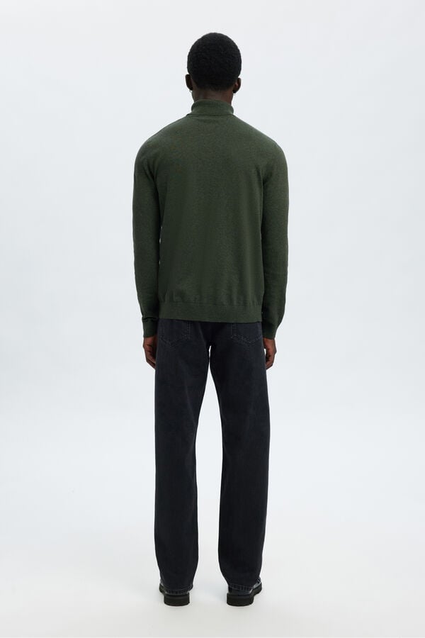 Selected Camisola de gola de algodão orgânico  Verde
