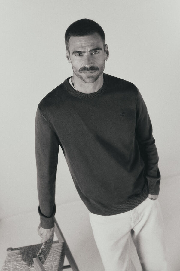 OOTO Camisola gola redonda em algod&atilde;o lavado Verde