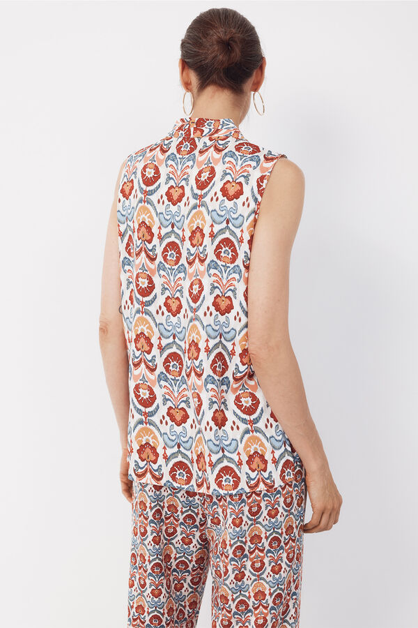 Cortefiel Blusa fluida pliegue Estampado rojo