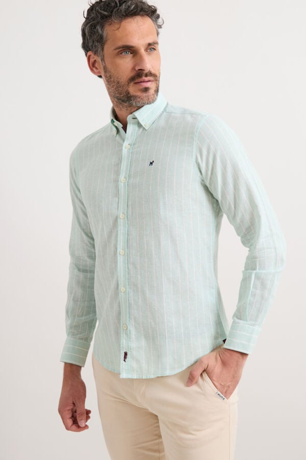 Williot Camisa de linho de riscas finas Verde