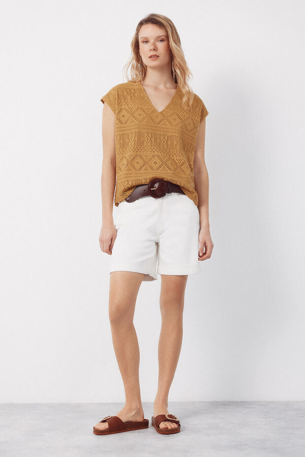 Cortefiel Mustard crochet top Gold